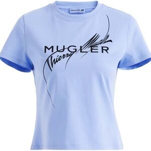 Mugler Light Blue Graphic Short Sleeve Tee